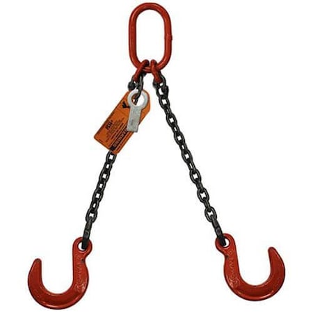 Hsi Two Leg Bridle Chain Slng, 3/4 in dia, 4ft L, Oblong Link to Foundry Hook, 61,100lb Lmt 10DOF3/4-04